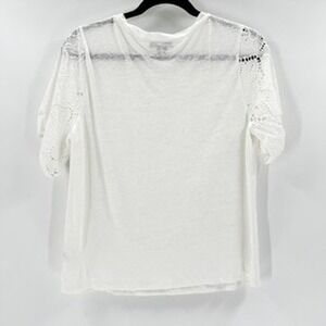 PAIGE White Lace Sleeve Linen Blend T Shirt Top Women's XS